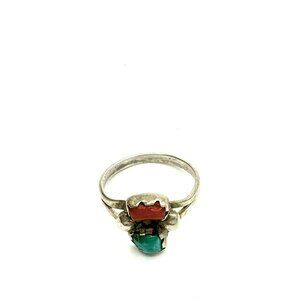 Vintage Navajo Coral And Turquoise Ring Size 7